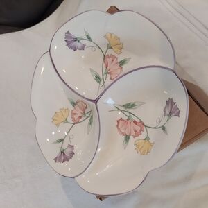Floral Divided Serving Dish Dip Chip Condiment Bowl 3 Compartments